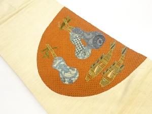 切り嵌めパッチワーク瓢箪に魚模様名古屋帯（松葉仕立て）